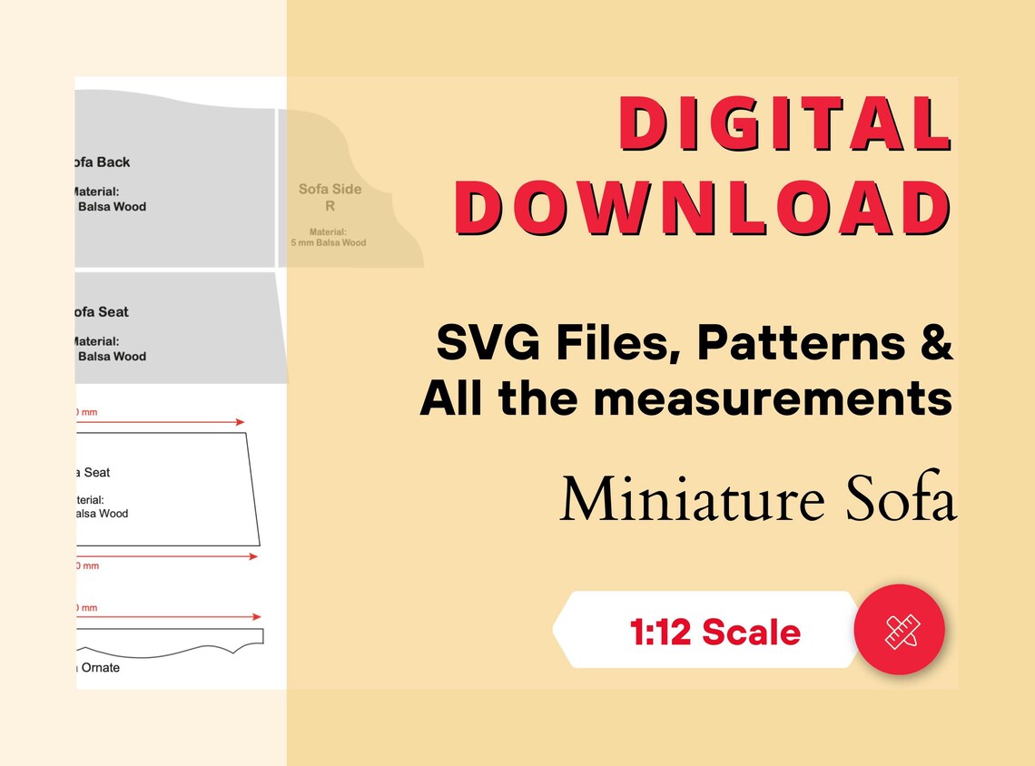 1:12 Scale Dollhouse Sofa SVG Cut File & PDF Template - Etsy
