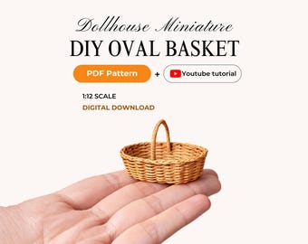 Schaal 1:12 Poppenhuis Ovale Mand Tutorial Miniatuur Mand PDF Patroon DIY Mand Weven Sjabloon Handgeweven Mand Gids