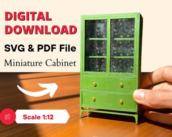 SVG and PDF file for 1:12 scale dollhouse miniature |  dollhouse Cabinet | 1/12 scale miniature Cabinet, SVG cut for Cricut Maker