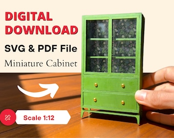 SVG and PDF file for 1:12 scale dollhouse miniature |  dollhouse Cabinet | 1/12 scale miniature Cabinet, SVG cut for Cricut Maker