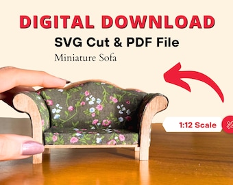 SVG Cut Files and PDF file for 1:12 scale dollhouse miniature |  Dollhouse Sofa | 1/12 scale | SVG cut for Cricut Maker