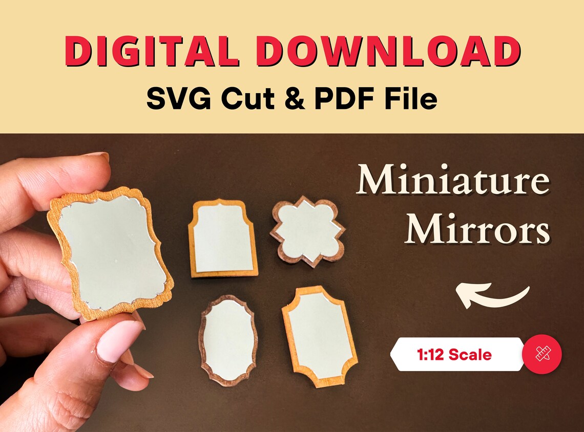 Dollhouse Miniature Mirrors SVG Cut Files | 1:12 Scale (PDF Template ...