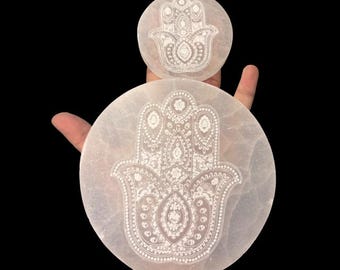 Moroccan Selenite Hamsa Hand Charging Plate | Crystal Altar Decor