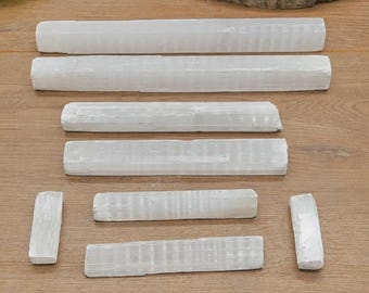 Selenit Zauberstab Stick 5–28 cm | Natürlicher Rohstein, ungeschliffener Heil- & Aufladestein,