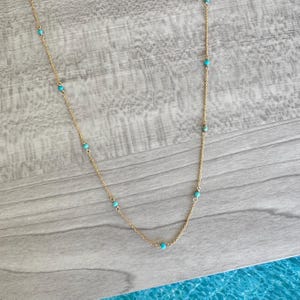 Gargantilla de oro y turquesa, delicado collar en capas, chapado en oro de 14 quilates, regalo para ella