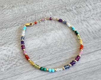 Rainbow Gemstone Bracelet: 14k Gold-Filled Beaded Stacking Bracelet
