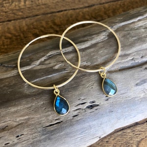 Gold hoop and labradorite earrings, endless 14k gold filled hoops, everyday hoop earrings