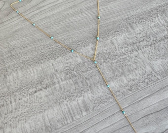 Dainty 14k Gold Fill Turquoise Lariat Necklace: Handmade Gemstone Y Necklace
