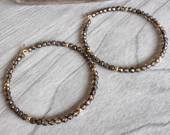 Smoky Quartz Hoop Earrings: 14k Gold Filled Gemstone Hoops