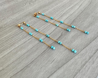 Dainty Turquoise Dangle Earrings: 14k Gold Filled Chain, Handmade
