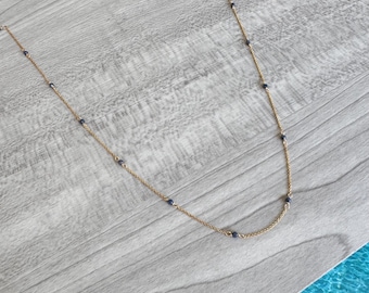 Gold Sapphire Choker: 14k Gold Filled Dainty Necklace, Minimalist Layering Necklace, September Birthstone, Gift for Mom, Daughter, Wife.