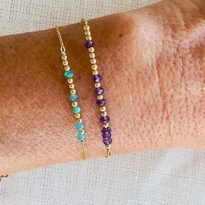 Pulsera del zodiaco con código Morse, hecha a mano con piedra de nacimiento, chapada en oro de 14 quilates, regalo de cumpleaños.