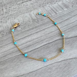 Dainty Turquoise Bracelet: 14k Gold Filled Chain, Handmade Gemstone Jewelry