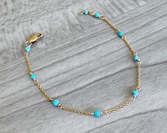 Zierliches Türkis Armband: 14k Gold Filled Kette, Handgemachter Edelstein Schmuck