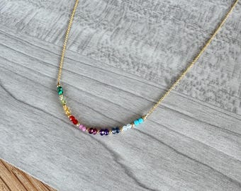 Rainbow Gemstone Necklace: 14k Gold Filled Beaded Layering Necklace