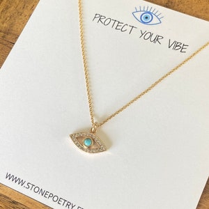 Evil Eye necklace, 14k gold fill and Turquoise evil eye charm necklace. Protection jewelry