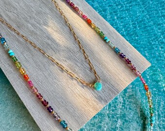 Delikatny naszyjnik z turkusem: łańcuszek spinacza do papieru wypełniony 14-karatowym złotem