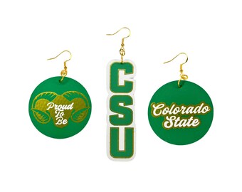 Colorado State University Earrings - Green & Gold Rams Jewelry for CSU Fans | Lightweight, Nickel Free, Faux Leather | Gifts for Students