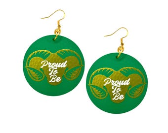 Colorado State University Earrings - Green & Gold Rams Jewelry for CSU Fans | Lightweight, Nickel Free, Faux Leather | Gifts for Students