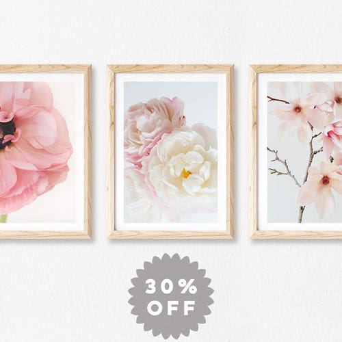 Floral Print Set Pink Flowers Set of 3 Prints Floral Wall Etsy