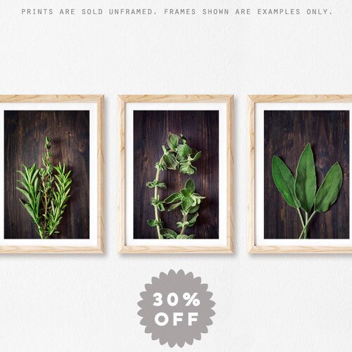 Kitchen Wall Decor Set Rustic Kitchen Wall Art Prints Herb Etsy
