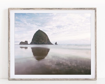 Cannon Beach Print, Coastal Landscape Photography Print, Haystack Rocks on Oregon Coast, Pastel Beach Decor, Nature Photography