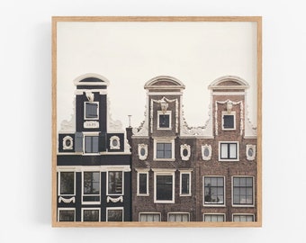 Three Gables - Amsterdam Print, Travel Photography, Canal Houses, Windows, Architecture, Home Decor in Neutral Brown and Beige, 8x8