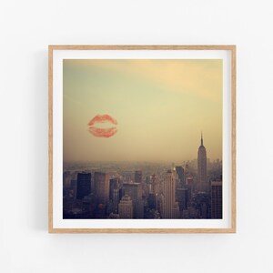 I Love New York 2 NYC Art Print, Valentine Print, Kiss, New York Sunset, Empire State Building, Wedding Gift, Romantic Art 8x8 image 4