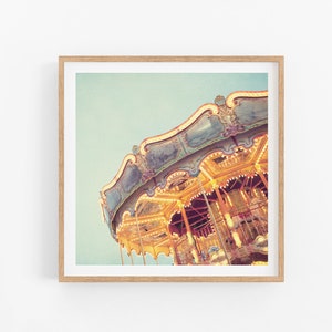 Carnival Photography, Merry Go Round, Pastel Art, Nursery Decor, Kids Wall Art, Carousel Photo, Summer Decor, 8x8 Ticket to Ride image 1