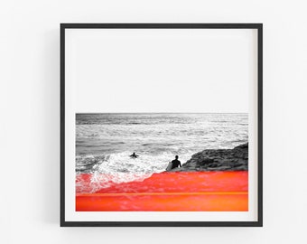 Surf Print, Beach Decor, Black and White Photography Print, Square Ocean Wall Art, California Surfing Art Print, Beach Wall Art