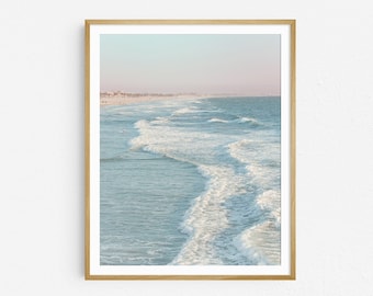 Santa Monica Beach Print, California Travel Photography, Ocean Wall Art Print, Pastel Beach Decor, Coastal Art