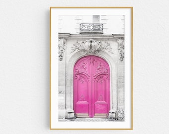 Pink Door in Paris Photography Print, Bedroom Wall Art, French Decor, City Art, Travel Print