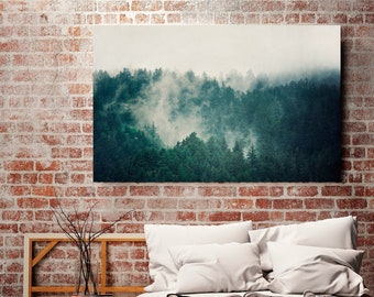 Forest Canvas Print, Large Wall Art, Canvas Art, Landscape Photography, Foggy Forest, Teal Wall Decor, Home Decor, Living Room Wall Art