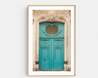 Paris Wall Art Print, Turquoise Blue Door, France Architecture and Travel Photography, French Decor