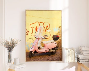 Rome Photography, Pink Vespa Print, Italy Wall Art, Retro Vespa Scooter, Italy Print, Colorful Pastel Girls Room Decor, "Rosa"