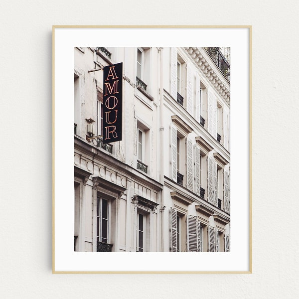 Amour Sign, Paris Photography, Montmartre Love Sign, Paris Bedroom Decor, White, Bedroom Wall Art, Above Bed Art, Love Print