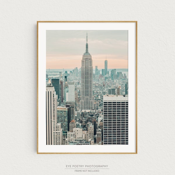 New York City Skyline at Sunset Photo,  Empire State Building, Travel Photography, NYC Wall Art Print
