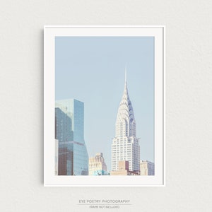 New York City Print, NYC Skyline with Chrysler Building, Travel Photography, Large Pastel Wall Art