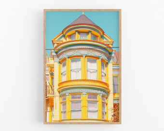 San Francisco Print, Yellow Victorian House Photo, Travel Photography, Pastel Wall Art