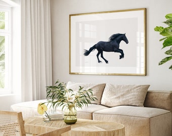 Friesian Horse Print, Modern Nature Photography Print, Art Print, Minimalist Wall Art, Large Horse Art, Black and White Photography