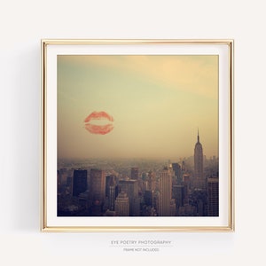 I Love New York 2 NYC Art Print, Valentine Print, Kiss, New York Sunset, Empire State Building, Wedding Gift, Romantic Art 8x8 image 1