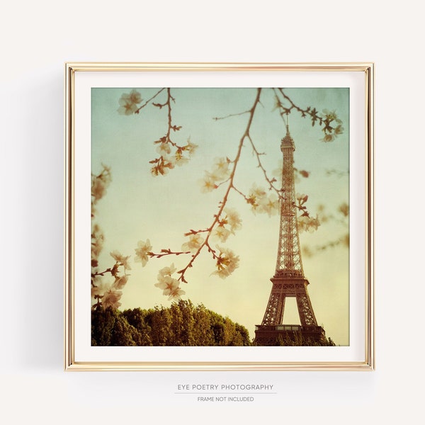 Eiffel Tower Photo, Paris France, Paris Photography, Square Wall Art Print, Spring, 8x8 12x12 16x16 Photography Print