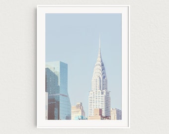 New York City Print, NYC Skyline with Chrysler Building, Travel Photography, Large Pastel Wall Art