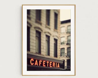 Cafeteria Sign New York Print, Kitchen Wall Decor, Kitchen Print, New York Restaurant Photo, Dining Room Decor, Wall Art Print