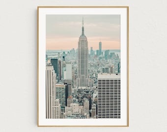 New York City Skyline at Sunset Photo,  Empire State Building, Travel Photography, NYC Wall Art Print