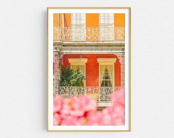 New Orleans Photography, French Quarter, Orange, Red, Pink, House on Jackson Square, Travel Photography, New Orleans Art