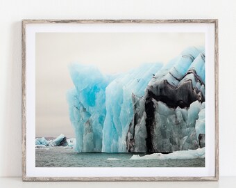 Iceland Photograph, Iceberg in Glacier Lagoon, Icelandic Nature, Blue Art, Large Wall Art, Winter, Landscape Photography Print