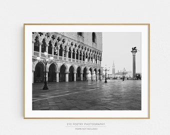 Black and White Venice Print, St. Mark's Square Photograph, Venice Italy Travel Photography