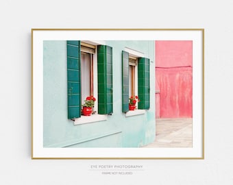 Burano Print, Italy Wall Art, Colorful House Photo, Pastel Wall Decor, Blue Pink Wall Art, Italy Gift, Travel Photography Print