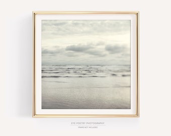 Muted Minimalist Ocean Photography Print Fine Art Gray Silver Waves Landscape Photography Print Ocean Art Nautical "Silver Shores"